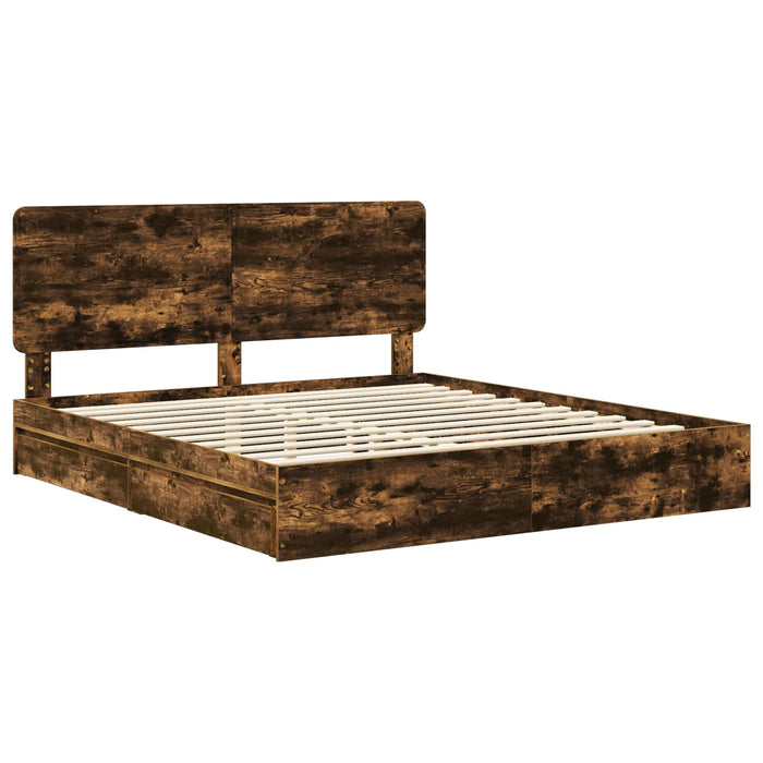Pat cu storage Stejar fumuriu 180 x 200 cm Lemn compozit - WALTI WALTI