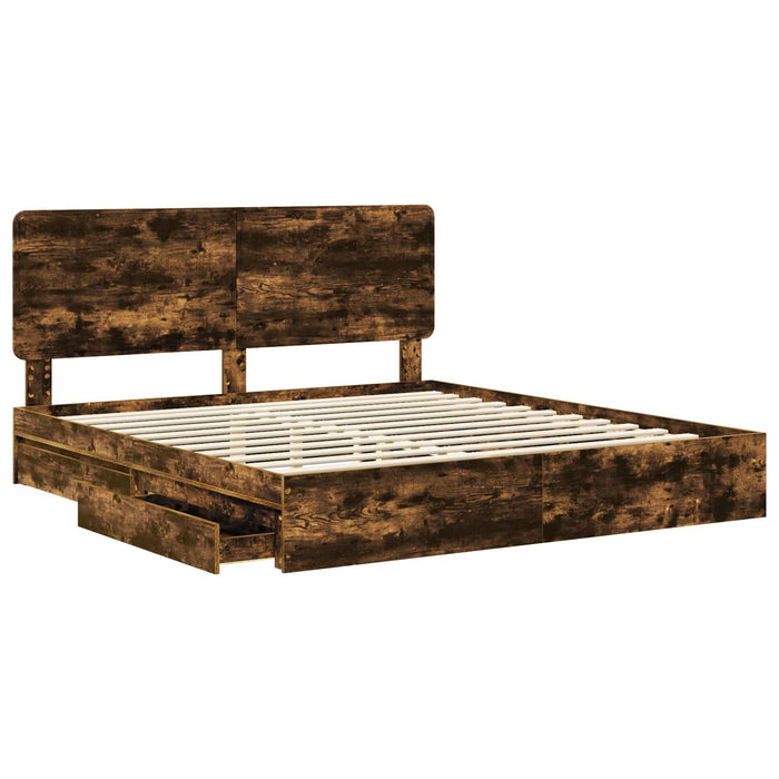 Pat cu storage Stejar fumuriu 180 x 200 cm Lemn compozit - WALTI WALTI