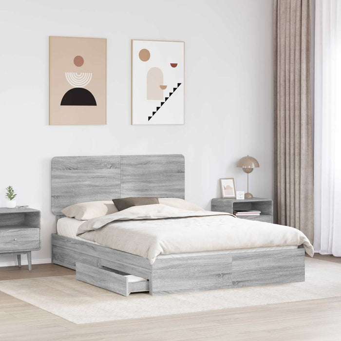 Cadru de pat cu sertar Gri Sonoma 160 x 200 cm Lemn compozit - WALTI WALTI