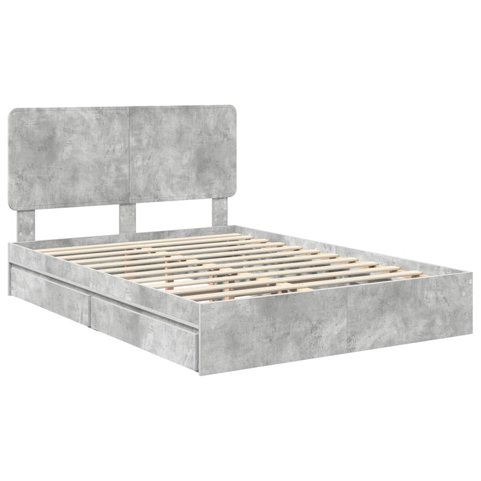 Cadru de pat cu sertar Gri din beton 150 x 200 cm Lemn compozit - WALTI WALTI