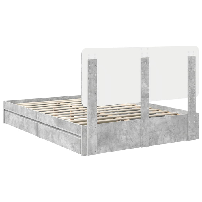 Cadru de pat cu sertar Gri din beton 150 x 200 cm Lemn compozit - WALTI WALTI