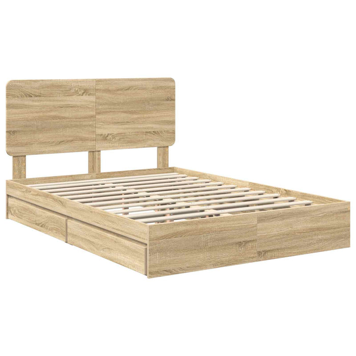 Pat cu storage Stejar Sonoma 140 x 190 cm Lemn compozit - WALTI WALTI