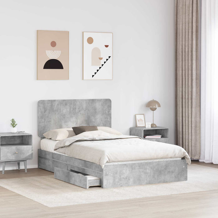 Cadru de pat cu sertar Gri din beton 135 x 190 cm Lemn compozit - WALTI WALTI