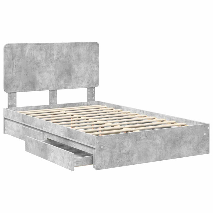 Cadru de pat cu sertar Gri din beton 135 x 190 cm Lemn compozit - WALTI WALTI