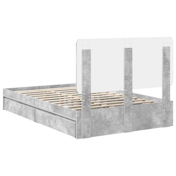 Cadru de pat cu sertar Gri din beton 135 x 190 cm Lemn compozit - WALTI WALTI