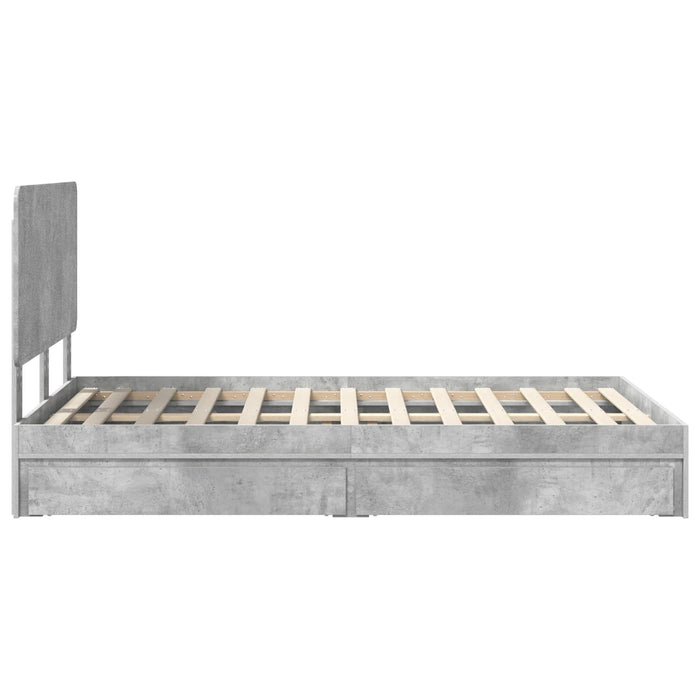 Cadru de pat cu sertar Gri din beton 135 x 190 cm Lemn compozit - WALTI WALTI