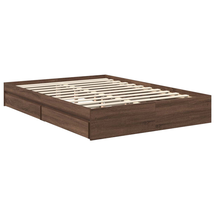 Pat cu storage Stejar închis 135 x 190 cm Lemn prelucrat WALTI