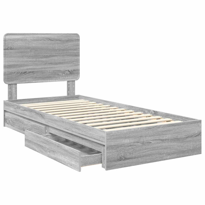 Cadru de pat cu sertar Gri Sonoma 100 x 200 cm Lemn compozit - WALTI WALTI