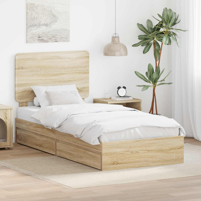 Cadru de pat cu sertar Stejar Sonoma 90 x 190 cm Lemn compozit - WALTI WALTI