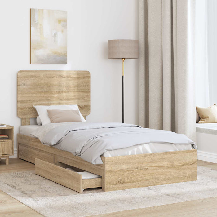 Cadru de pat cu sertar Stejar Sonoma 90 x 190 cm Lemn compozit - WALTI WALTI