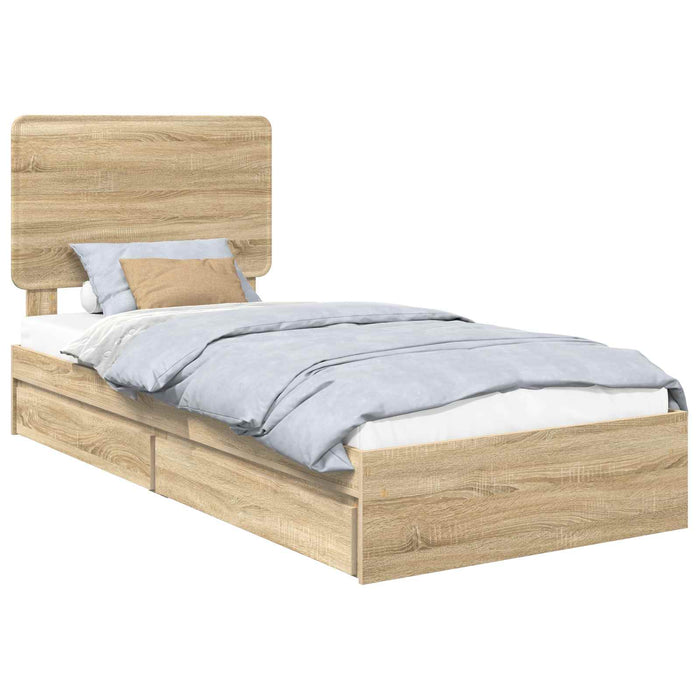 Cadru de pat cu sertar Stejar Sonoma 90 x 190 cm Lemn compozit - WALTI WALTI