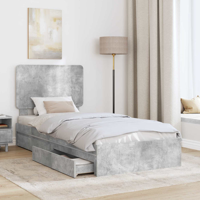 Cadru de pat cu sertar Gri din beton 90 x 190 cm Lemn compozit - WALTI WALTI