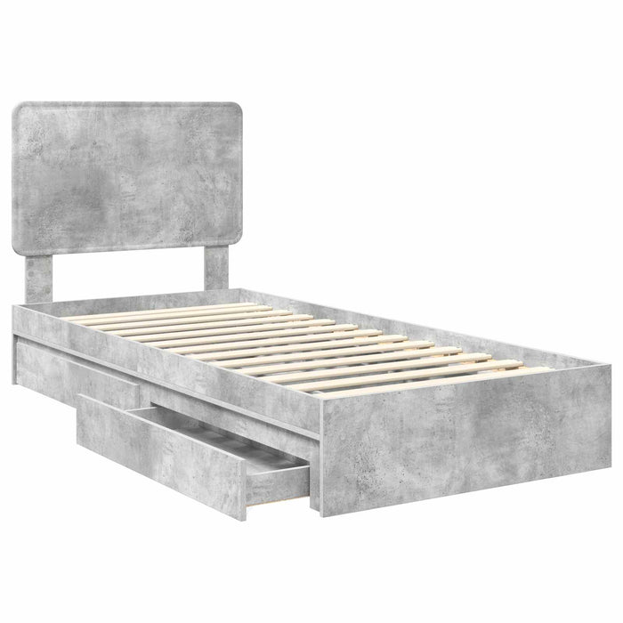 Cadru de pat cu sertar Gri din beton 90 x 190 cm Lemn compozit - WALTI WALTI
