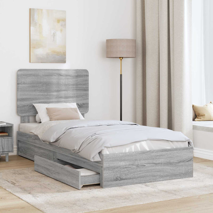 Cadru de pat cu sertar Gri Sonoma 90 x 190 cm Lemn compozit - WALTI WALTI