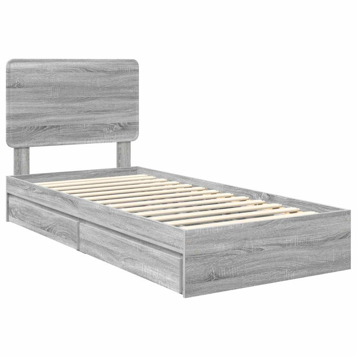 Cadru de pat cu sertar Gri Sonoma 90 x 190 cm Lemn compozit - WALTI WALTI