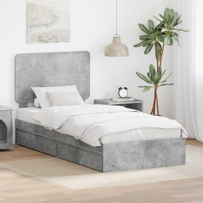 Cadru de pat cu sertar Gri din beton 75 x 190 cm Lemn compozit - WALTI WALTI