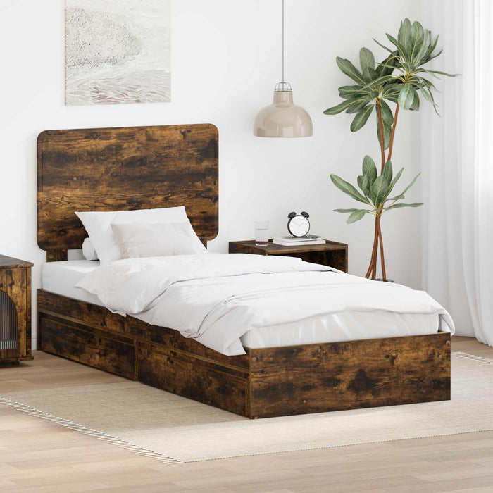 Cadru de pat cu sertar Stejar fumuriu 75 x 190 cm Lemn compozit - WALTI WALTI