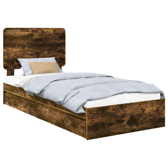 Cadru de pat cu sertar Stejar fumuriu 75 x 190 cm Lemn compozit - WALTI WALTI