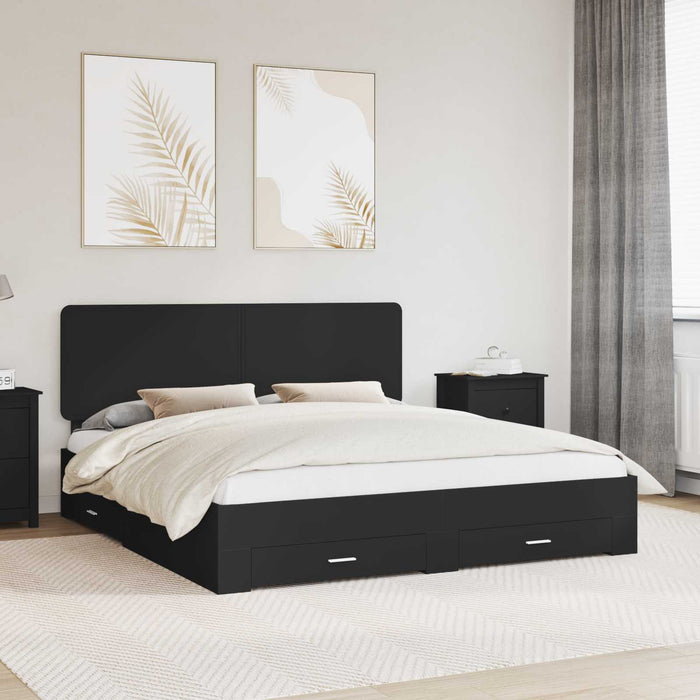 Cadru de pat cu sertar Negru 200 x 200 cm Lemn prelucrat WALTI