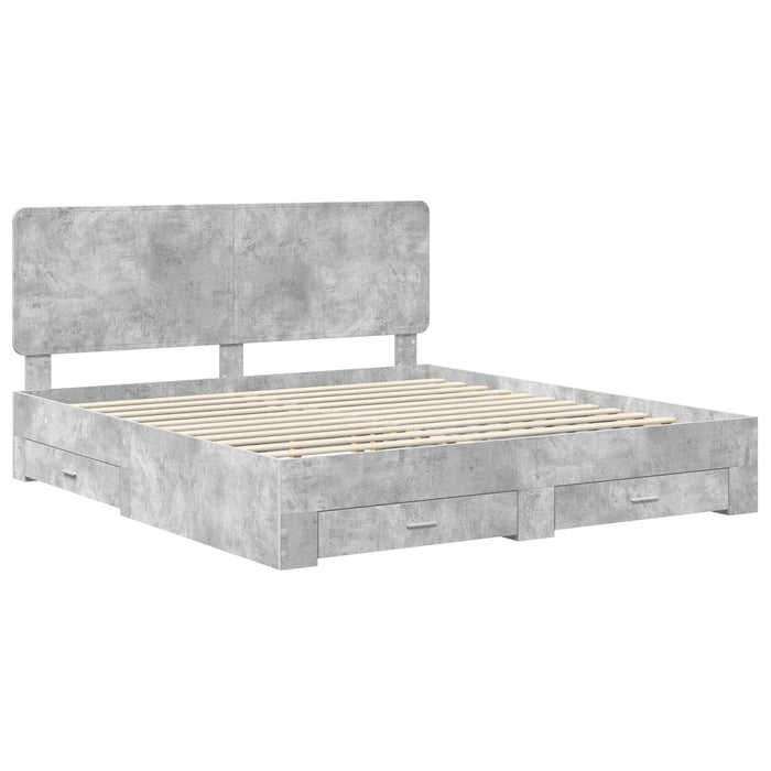 Cadru de pat cu sertar Gri din beton 200 x 200 cm Lemn compozit - WALTI WALTI