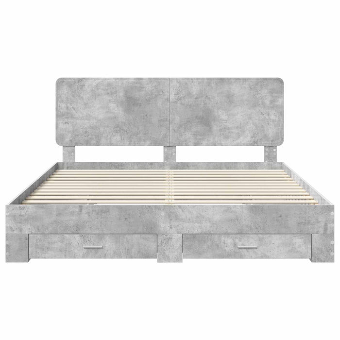 Cadru de pat cu sertar Gri din beton 200 x 200 cm Lemn compozit - WALTI WALTI