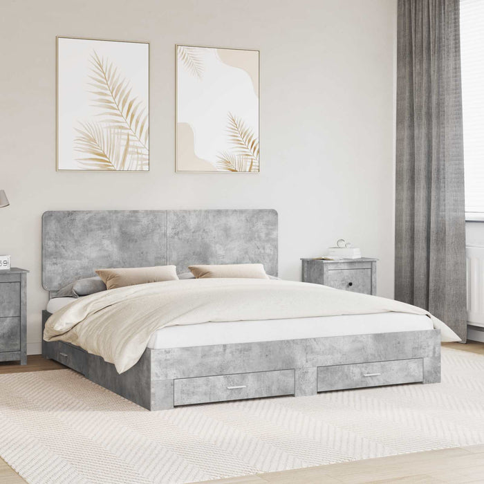 Cadru de pat cu sertar Gri din beton 180 x 200 cm Lemn compozit - WALTI WALTI