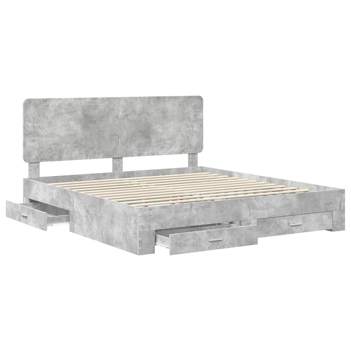 Cadru de pat cu sertar Gri din beton 180 x 200 cm Lemn compozit - WALTI WALTI