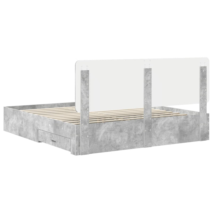 Cadru de pat cu sertar Gri din beton 180 x 200 cm Lemn compozit - WALTI WALTI