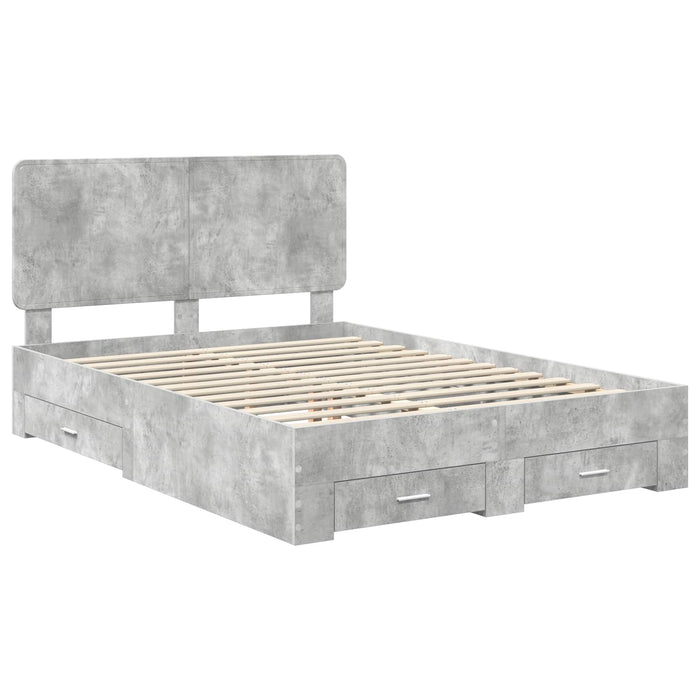 Cadru de pat cu sertar Gri din beton 160 x 200 cm Lemn compozit - WALTI WALTI