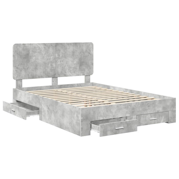 Cadru de pat cu sertar Gri din beton 160 x 200 cm Lemn compozit - WALTI WALTI