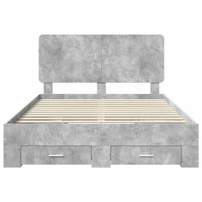 Cadru de pat cu sertar Gri din beton 160 x 200 cm Lemn compozit - WALTI WALTI