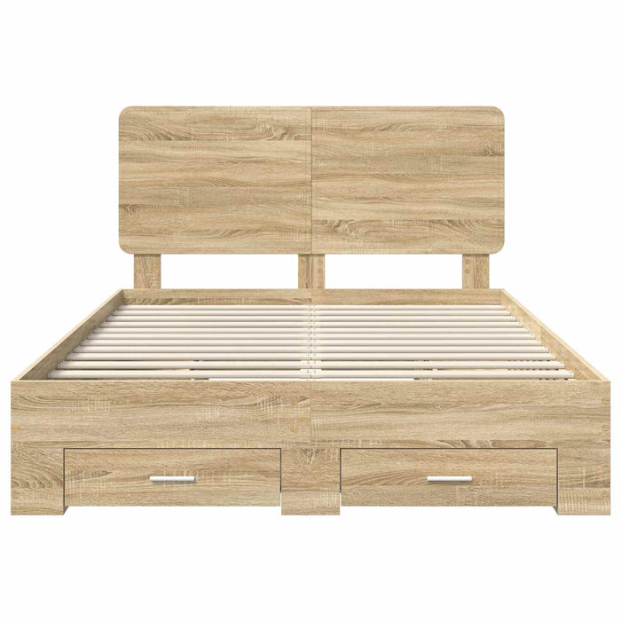 Cadru de pat cu sertar Stejar Sonoma 140 x 190 cm Lemn compozit - WALTI WALTI