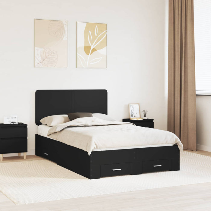 Cadru de pat cu headboard Negru 135 x 190 cm Lemn compozit - WALTI WALTI