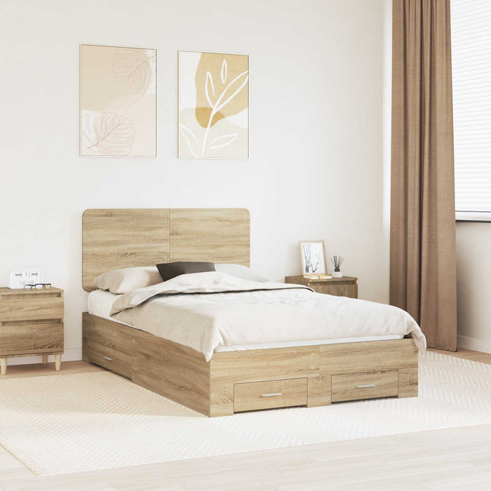 Cadru de pat cu sertar Stejar Sonoma 135 x 190 cm Lemn compozit - WALTI WALTI