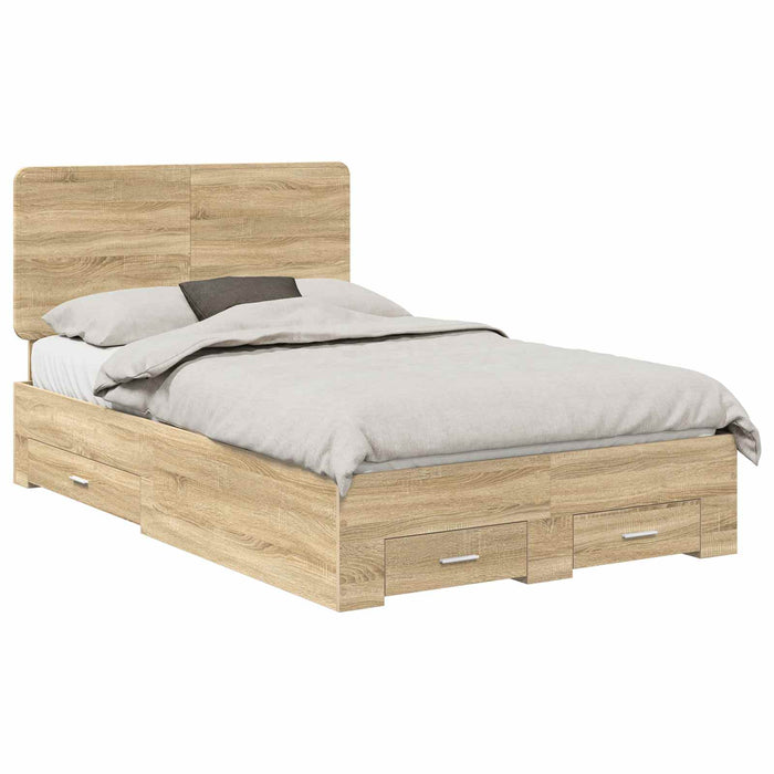 Cadru de pat cu sertar Stejar Sonoma 135 x 190 cm Lemn compozit - WALTI WALTI