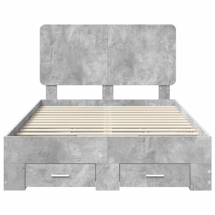 Cadru de pat cu sertar Gri din beton 135 x 190 cm Lemn compozit - WALTI WALTI