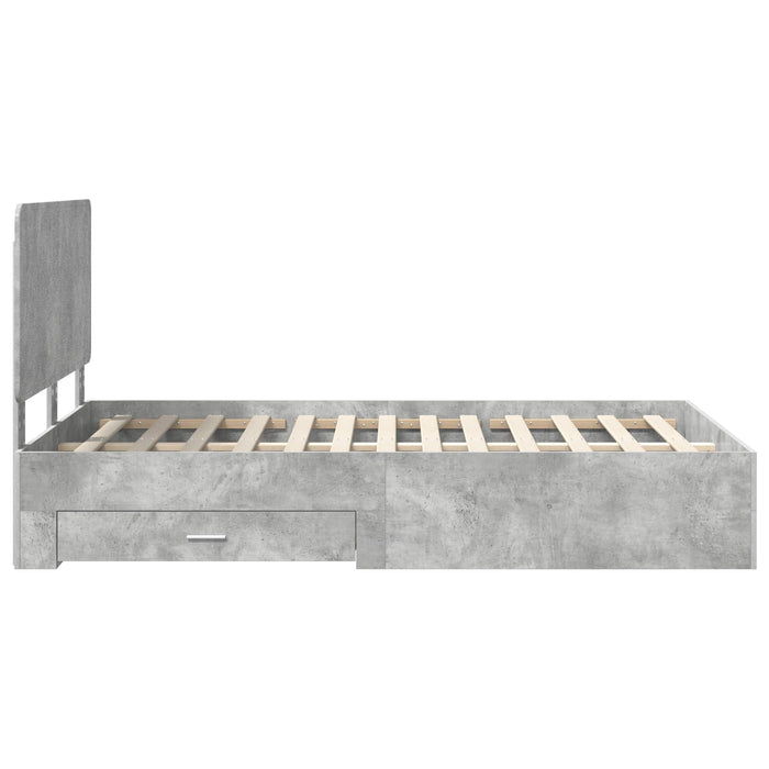Cadru de pat cu sertar Gri din beton 135 x 190 cm Lemn compozit - WALTI WALTI