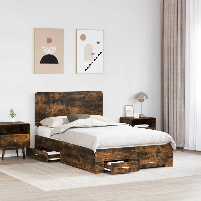 Cadru de pat Stejar fumuriu 135 x 190 cm Lemn compozit - WALTI WALTI