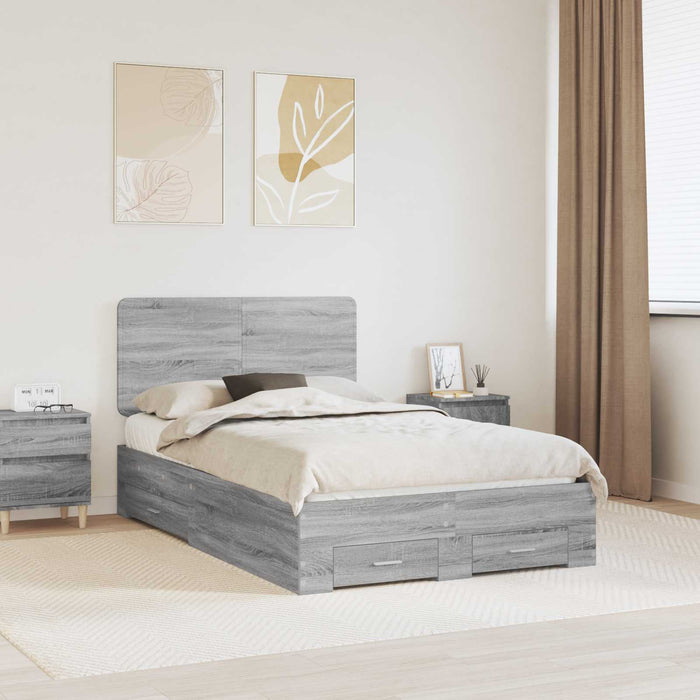 Cadru de pat cu headboard Gri Sonoma 120 x 200 cm Lemn compozit - WALTI WALTI