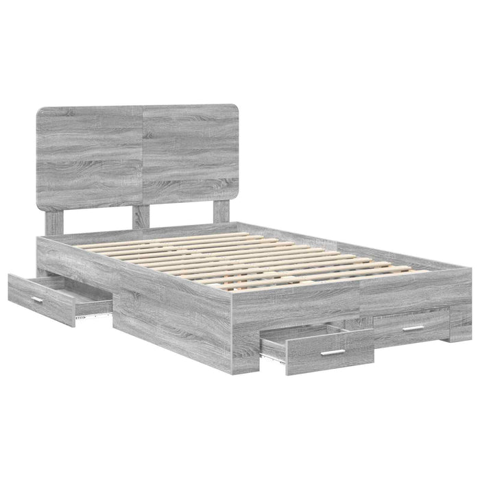 Cadru de pat cu headboard Gri Sonoma 120 x 200 cm Lemn compozit - WALTI WALTI