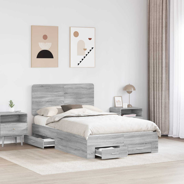 Cadru de pat cu headboard Gri Sonoma 120 x 190 cm Lemn compozit - WALTI WALTI