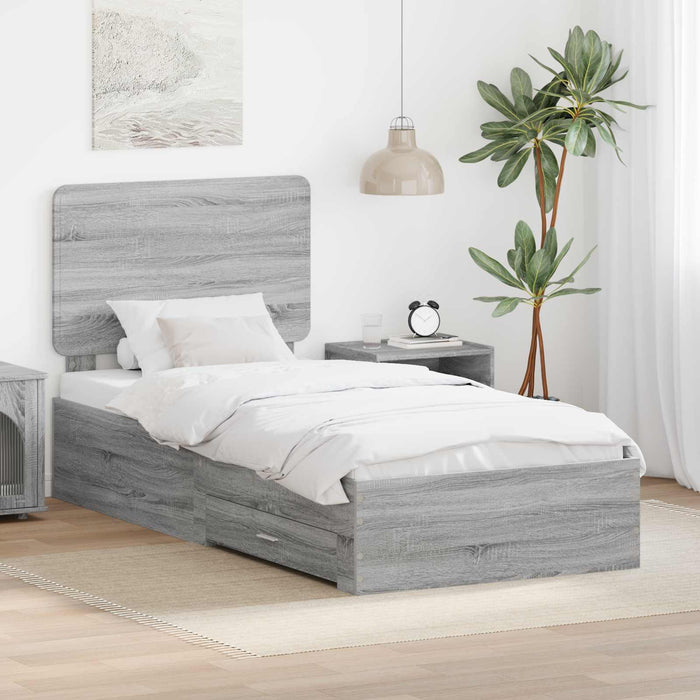 Cadru de pat cu headboard Gri Sonoma 100 x 200 cm Lemn compozit - WALTI WALTI