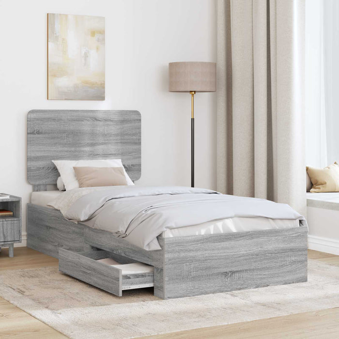 Cadru de pat cu headboard Gri Sonoma 100 x 200 cm Lemn compozit - WALTI WALTI