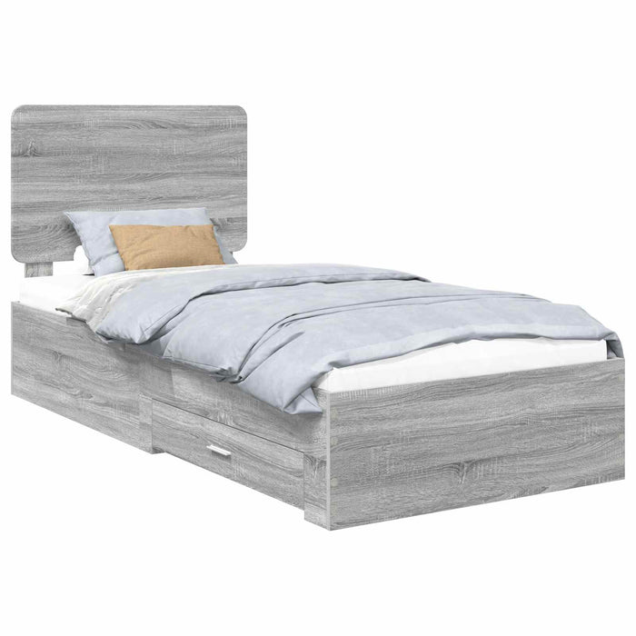 Cadru de pat cu headboard Gri Sonoma 100 x 200 cm Lemn compozit - WALTI WALTI