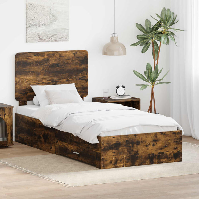 Cadru de pat cu sertar Stejar fumuriu 90 x 200 cm Lemn compozit - WALTI WALTI