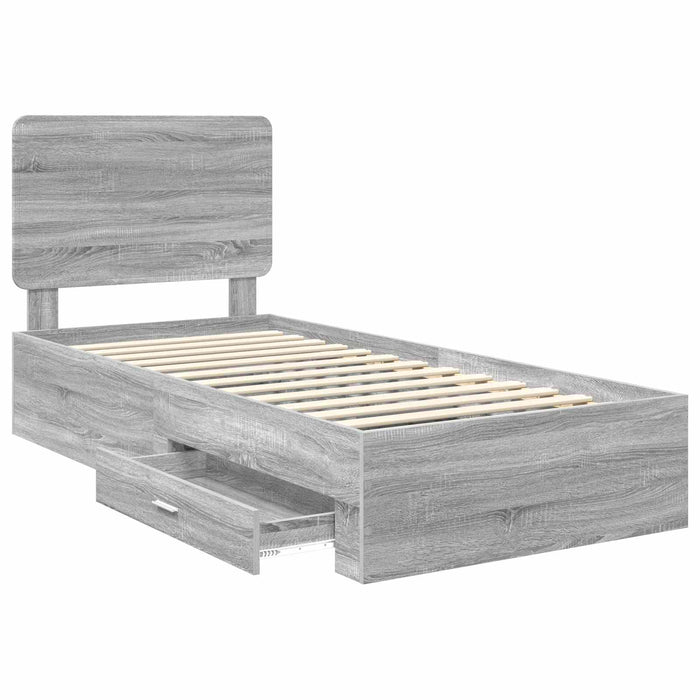 Cadru de pat cu headboard Gri Sonoma 90 x 200 cm Lemn compozit - WALTI WALTI