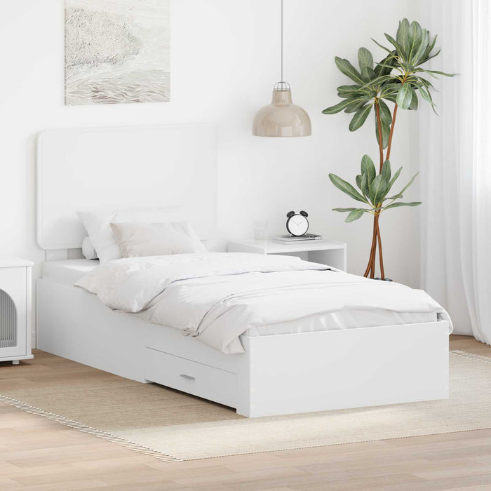 Cadru de pat cu headboard Alb 90 x 190 cm Lemn compozit - WALTI WALTI
