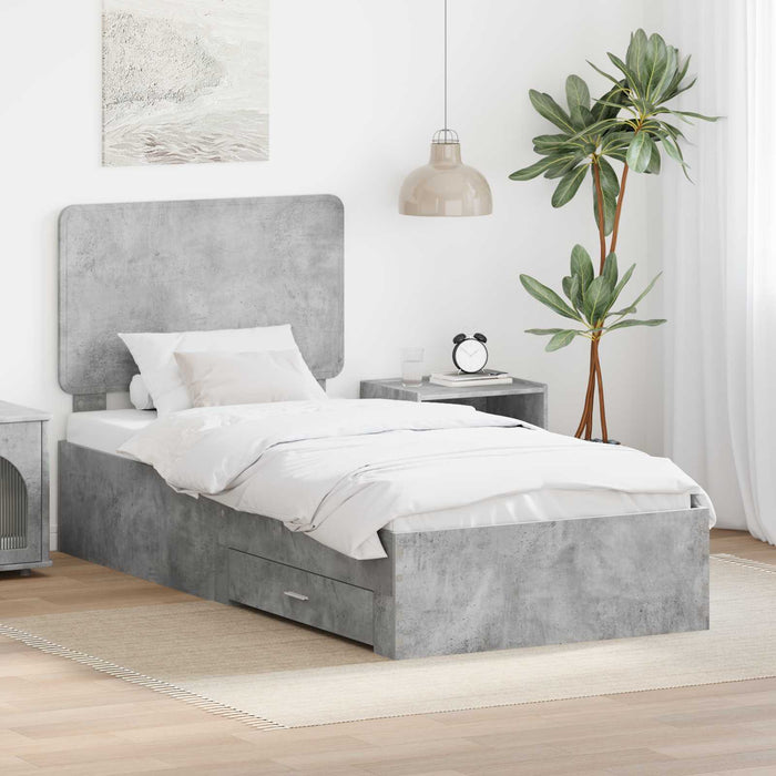 Cadru de pat cu sertar Gri din beton 70 x 190 cm Lemn compozit - WALTI WALTI