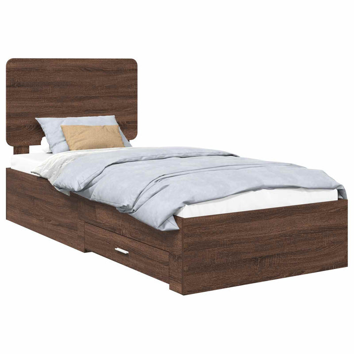 Cadru de pat cu sertar Stejar închis 75 x 190 cm Lemn compozit - WALTI WALTI