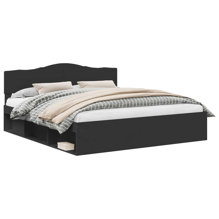Cadru de pat cu headboard Negru 200 x 200 cm Lemn de pin masiv - WALTI WALTI